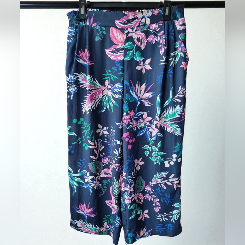 Floral Print Navy Culottes High Waist Palazzo Pants
